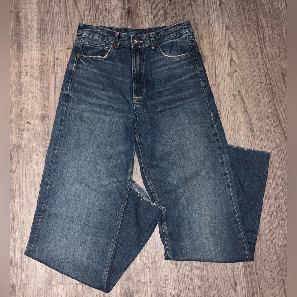 Zara High Rise Wide Leg Blue Jeans